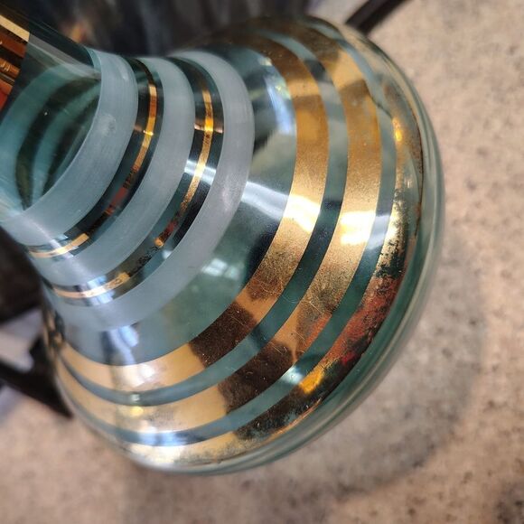 Elegant Green and Gold Striped Glass Decanter - Picture 6 of 6